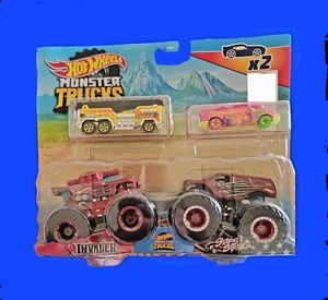 Hot Wheels Monster Trucks 4-Pack – Invader + Stars & Stripes w/ Bonus Cars - Picture 1 of 2