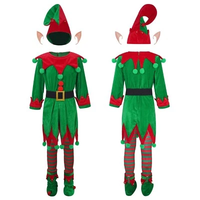 IEFIEL Weihnachtself Kostüm Junge Mädchen Wichtel Kostüm Weihnachts Elfen Kostüm Outfit