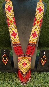 Handmade Necklace Seed Bead Boho American Style Nativ Beaded Multi Strand - Picture 1 of 2