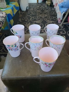 TUSCAN Floral chintz Pink Mug Set of 7 MINT - Picture 1 of 5