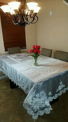 Mantel transparente bordado perla con cuentas hecho a mano 72x90" boda novia ducha  Foto 1 de 4