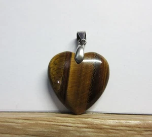 STERLING SILVER & Heart Shaped TIGERS EYE Drop PENDANT - Picture 1 of 3