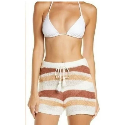 $98 LSpace Oasis шорты XS цвета слоновой кости желтовато-коричневые в полоску вязаные прозрачные плавательные накидки без застежек - Изображение 1 из 4