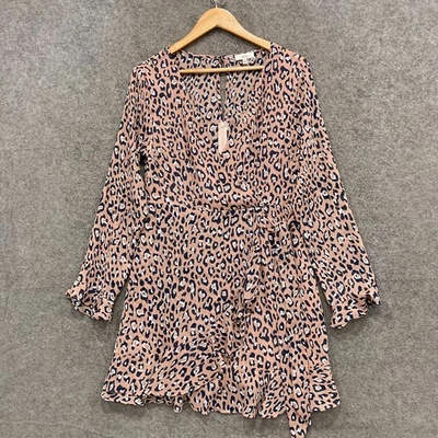 Ava Dress Womens Size 10 Brown Animal Print Long Sleeve V-Neck Lined 46833 - image 1 of 4