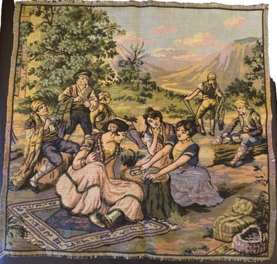 Vintage Tapisserie Murale - France - Scène de jeux bucolique  -  48 x 48 cm - Photo 1/4