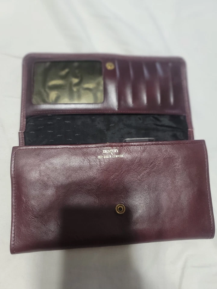Buxton, cuero de vaca de grano superior, granate, secretaria chequera stasher Foto 1 de 4