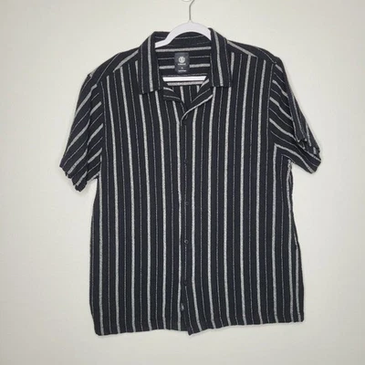 Element black white striped cotton button front short sleeve casual shirt XL - Image 1 of 4