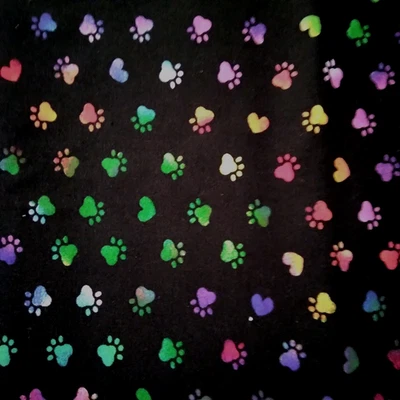 Rainbow Paws Hearts Fabric Cat Dog Pawprints Variegated Sewing Crafting JoAnne - Image 1 of 4