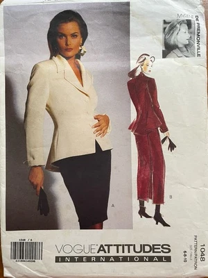 1990s 2 Piece Designer Suit Vogue 2950 Uncut Sewing Pattern Size 6-8-10 - Image 1 of 4