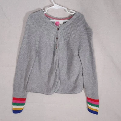 Mini Boden Girls Cardigan Gray Sweater Size 9/10 Waffle Knit Rainbow Cuff - Изображение 1 из 4