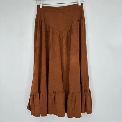 De Colección Para Mujer Western Boho Óxido Gamuza Midi Falda Pradera Vaquera Volantes Dobladillo XS/S Foto 1 de 4
