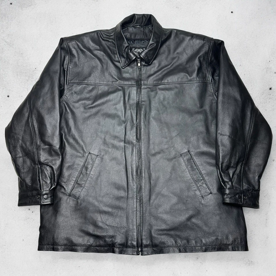 Chaqueta de cuero genuina negra Leather Gallery para hombre 2XL Y2K abrigo de moto con cremallera Foto 1 de 4