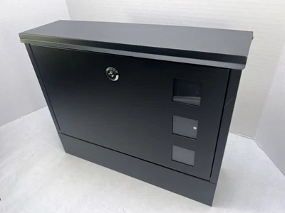 Locking Wall Mount Mailbox – Black Steel with Viewing Windows – Secure Outdoor - Image 1 of 4