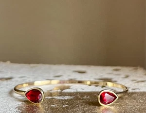 Bracelet- Gold Cuff w/ Heart Charm - Picture 1 of 4