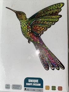 UNIQUE SHAPE JIGSAW PUZZLE  Humming Bird VERY COLORFUL!  A5 WOODEN NICE!! - Picture 1 of 2