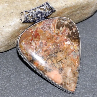 Colgante de Encaje Laguna Mexicana Chapado en Plata 925 2.1" Grueso Joyería Boho GW Foto 1 de 3