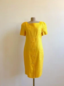 Lemon Yellow Linen Dress Albert Nipon Boutique Size 10 Cocktail Lunch Dinner - Picture 1 of 8