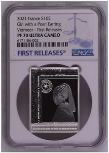 NGC PF70 FR France 2021 Girl with a Pearl Earring Vermeer Silver Coin 10 Euro - Picture 1 of 2