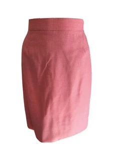 ESCADA 38 6 Medium Pretty Pink Gingham Womens Designer Wool Vintage Pencil Skirt - Picture 1 of 10