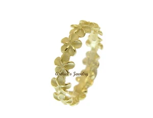YELLOW GOLD PLATED SILVER 925 HAWAIIAN 5MM PLUMERIA FLOWER LEI RING SIZE 3 - 10 - Picture 1 of 5