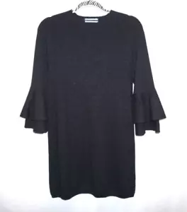 ANTHROPOLOGIE CLAUDETTE black sweater dress SMALL shimmer knit rhumba cuff B-23 - Picture 1 of 8
