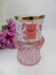 PINK* Bath & Body Works Faceted Glass Candle Holder Pedestal 3-Wick Holder NEW! - Picture 1 of 11
