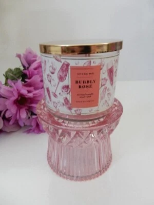 ROSA* Bath & Body Works Portavelas de Vidrio Facetado Pedestal Soporte de 3 Mechas ¡NUEVO! Foto 1 de 4