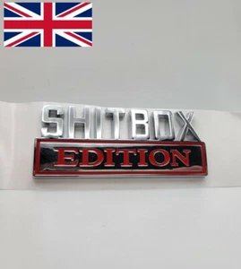 Silver & Red Funny SHITBOX EDITION car badge Emblem Boot Logo - Picture 1 of 5