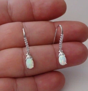 2Ct Created Fire Opal Drop Dangle Women's Wedding Earrings 14K White Gold Finish - Picture 1 of 4