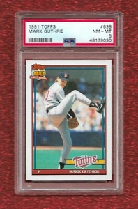 1991 TOPPS #698 MARK GUTHRIE PSA 8 NUOVO DI ZECCA POP 1 SOLO 1 GEMELLI SUPERIORI DODGERS - Foto 1 di 1