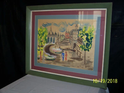 Attr: Jean/Raoul Dufy Original WaterColor Gouache Ink Street Scene Inscribed - Image 1 of 4