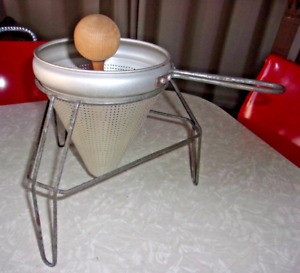 Vtg Cone Strainer Stand Wood Stomper Pusher Hand Operated