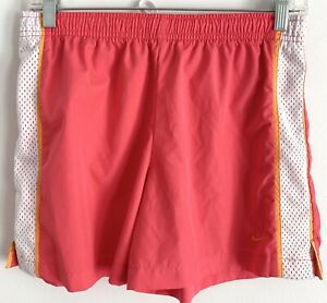 Nike Womens Coral Orange White Athletic Shorts Sz Small Elastic Drawstring Waist