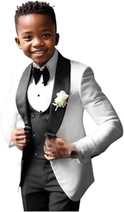 Boys Suits Shawl Lapel Slim Fit Formal Wear Toddler Wedding Groom Three Pieces - Picture 1 of 27
