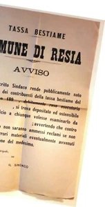 crv 148 1890 COMUNE DI RESIA (Udine) Avviso Ruolo pagamento TASSA BESTIAME - Imagen 1 de 1