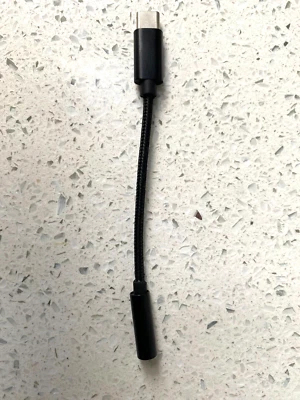 USB Type C to 3.5mm Aux Adapter Cable - Black Braided Cable - Image 1 of 4