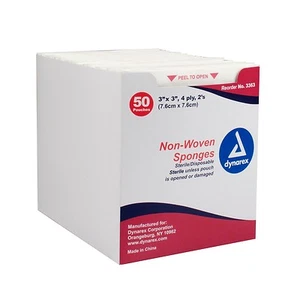 50 esponjas no tejidas 3 x 3" 4py vendajes cuidado estéril heridas gasa Dynarex 3363 - Imagen 1 de 1