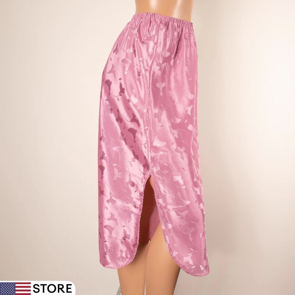 Falda De Colección Para Mujer Rosa Media Sin Mangas Floral Sedosa Satén Abertura Lateral S/M EE. UU. Foto 1 de 4
