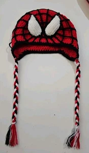 Spiderman Crochet Kids Red Beanie Hat w Long Braided Tails - Picture 1 of 5