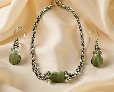 Sterling Silver And 7.5” Jadeite Bracelet And Drop/Dangle Earrings - Image 1 of 4