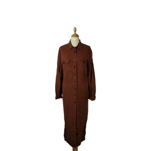 Jaeger Ladies Long Brown Button Up Shirt Dress Size UK 14 Two Pockets - Picture 1 of 14