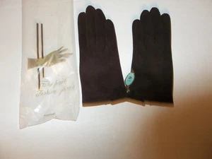 Guanti eleganti marroni vintage doppio tessuto cotone con bottoni perlati donna tg 6,5 - Foto 1 di 3