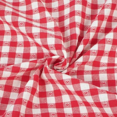 Karo Stoff Herzen Rot 1x1 cm Kariert Meterware Landhaus Deko Bettwäsche Kissen - Bild 1 von 4
