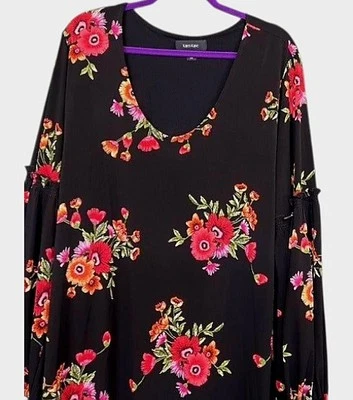 Vestido Karen Kane Feminino Preto Floral Tamanho 2XL Camisa Midi Manga Balão com Cadarço - Imagem 1 de 4