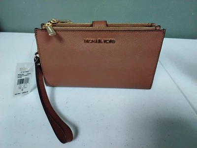 NWT! $258.00 Michael Kors Jet Set Travel Large Double Zip Phone Wallet Brown - Image 1 of 4