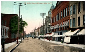 Gloversville NY North Main Street People Horses c. 1910 Antique Postcard - Picture 1 of 3