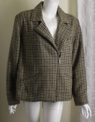 Ralph Lauren Sz 14W 14 W Gorgeous Green Plaid Woven Wool Zip Blazer Jacket - Image 1 of 4