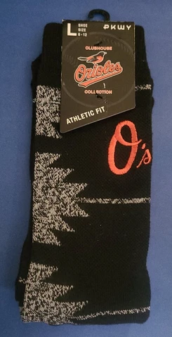 PKWY Baltimore Orioles O's MLB Black Crew Socks Large Size 6-12 Athletic Fit New Cover
