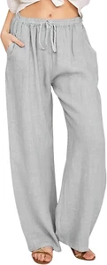 Women'S Summer Drawstring Waist Wide Leg Loose Cotton Linen Palazzo Pants - Picture 1 of 6