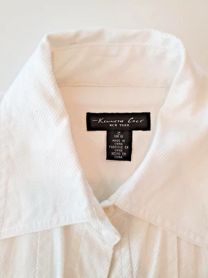 Blusa feminina Kenneth Cole branca manga longa algodão com botões tamanho 2 punho francês - Imagem 1 de 4